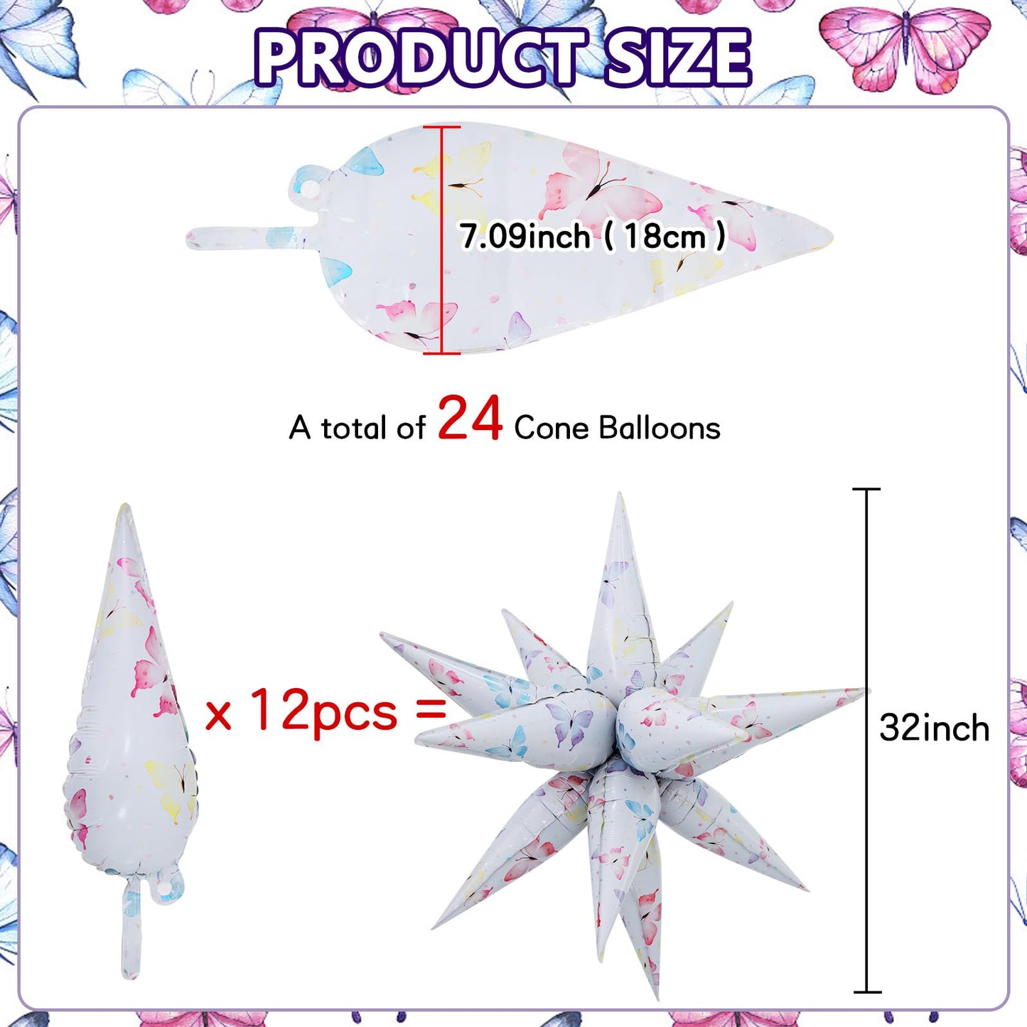 Vuzvuv 2 Pcs 32 inch 4D Huge Butterfly Star Balloons Explosion Star Mylar Foil Balloons for Party Supplies Backdrop,New Year,Birthday, Wedding,Photo Booth Ornament