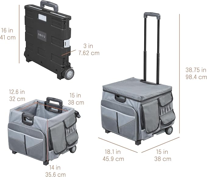 Mobile Folding Utility Cart with Canvas Storage Organizer Bag, Rolling Cart, Dark Grey/Grey