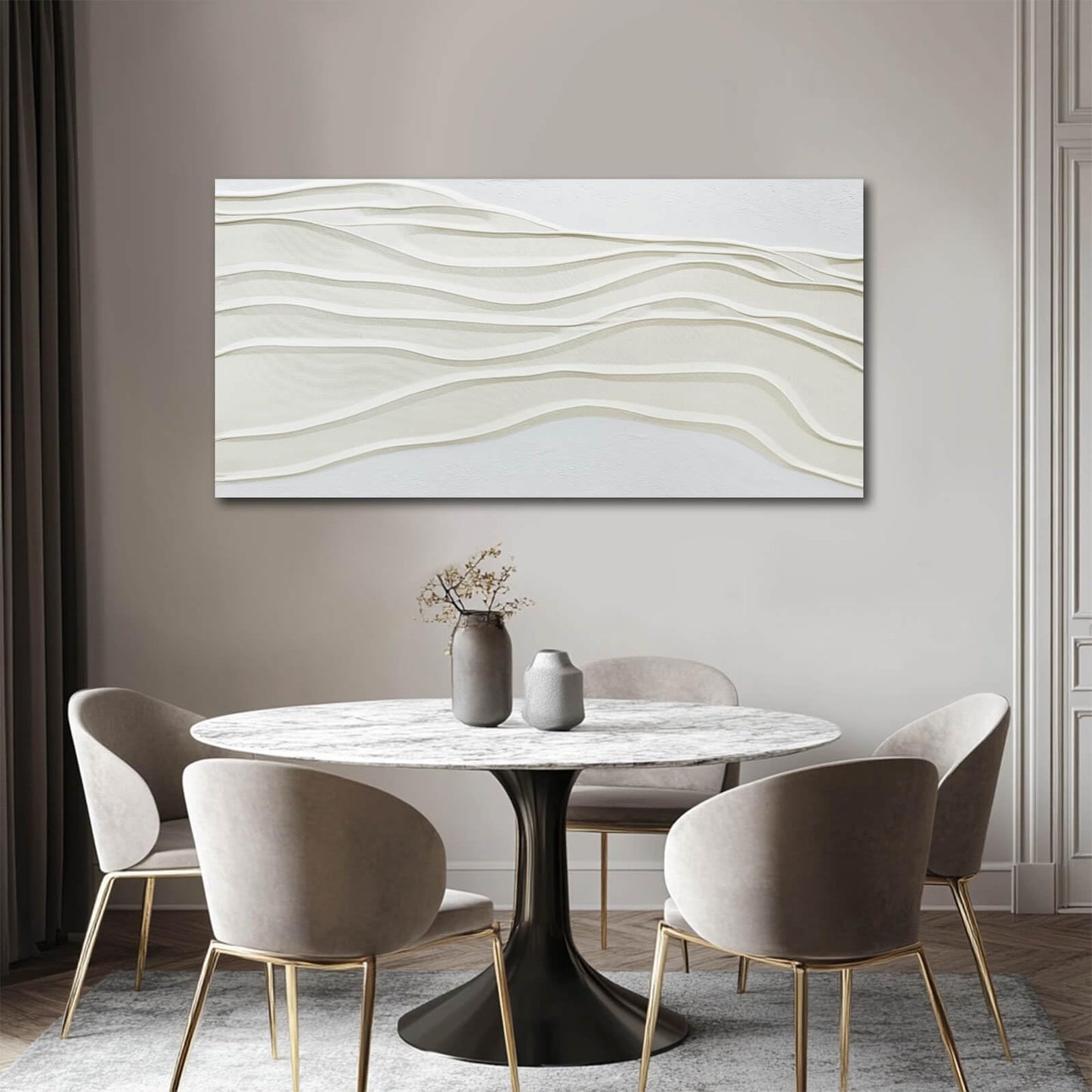 Framed Neutral Abstract Wall Art White Pictures Wall Decor Textured Canvas Painting Artwork for Dining Room Bedroom Home Decorations 24x48 Inch