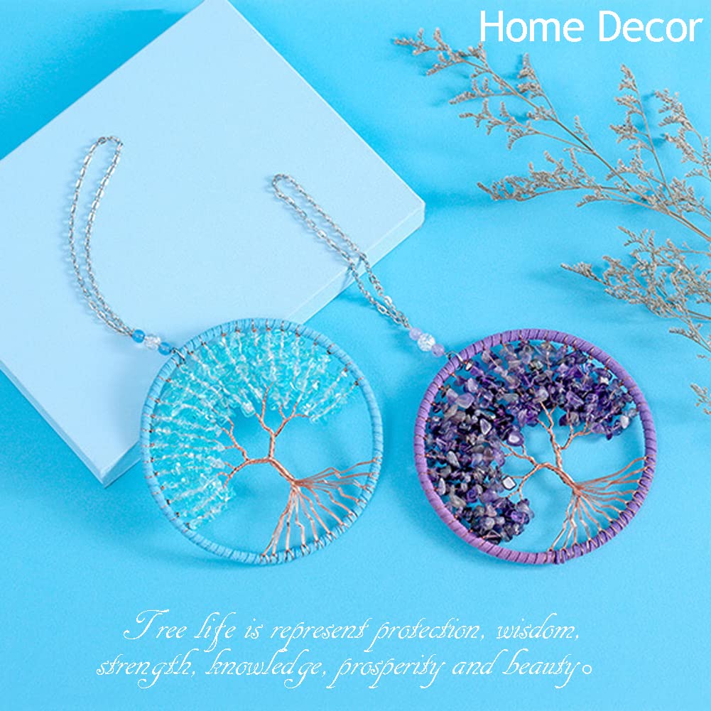 Tree of Life Hanging Ornament, FYSIVOKE Chakra Stones Healing Crystals for Chakra Reiki Good Luck Wall Hanging Window Hanger Indoor Decoration