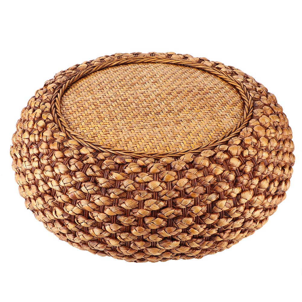 Fnskatzici Japanese Style Rattan Floor Cushion - 6.7" Thick Hand-Woven Straw Tatami Floor Pillow & Meditation Seat - Round Pouf Ottoman with Sponge Filling for Yoga, Zen Room, Balcony (15.7 Inch)
