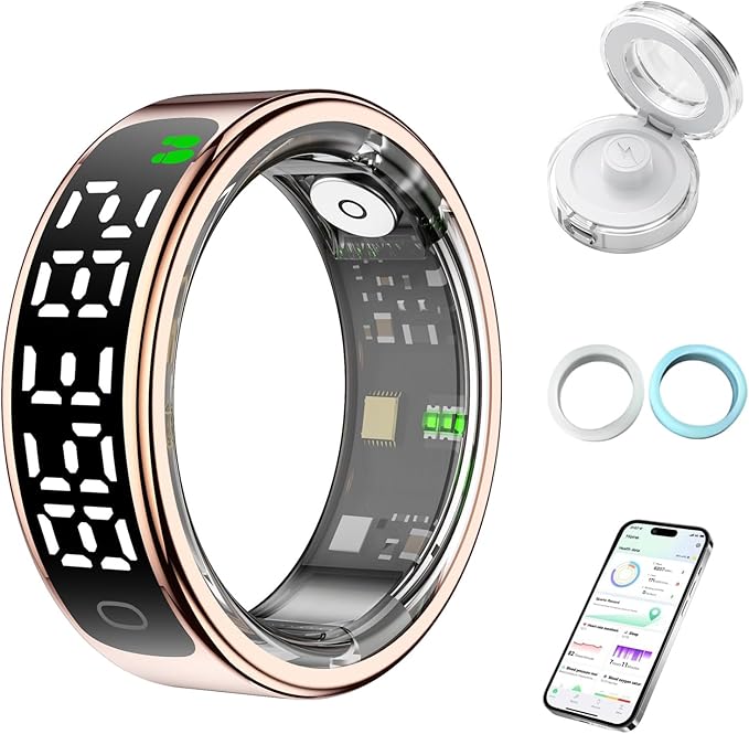 Smart Health Ring for Women Men, Smart Ring Fitness Tracker for iOS & Android, Heart Rate, Blood Oxygen, Blood Pressure, Step Counting, Sleep Monitoring ï¼?ATM Waterproof, No Subscription Fee