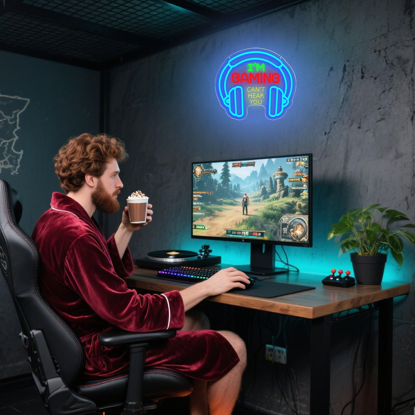 Gaming Neon Sign for Boys Room, Dimmable LED Game Room Neon Lights, USB Powered "I'M GAMING CAN'T HEAR YOU" Headset Neon Sign, Gamer Gifts for Men Teenager, Wall Decor for Game Zone Video Room Bedroom