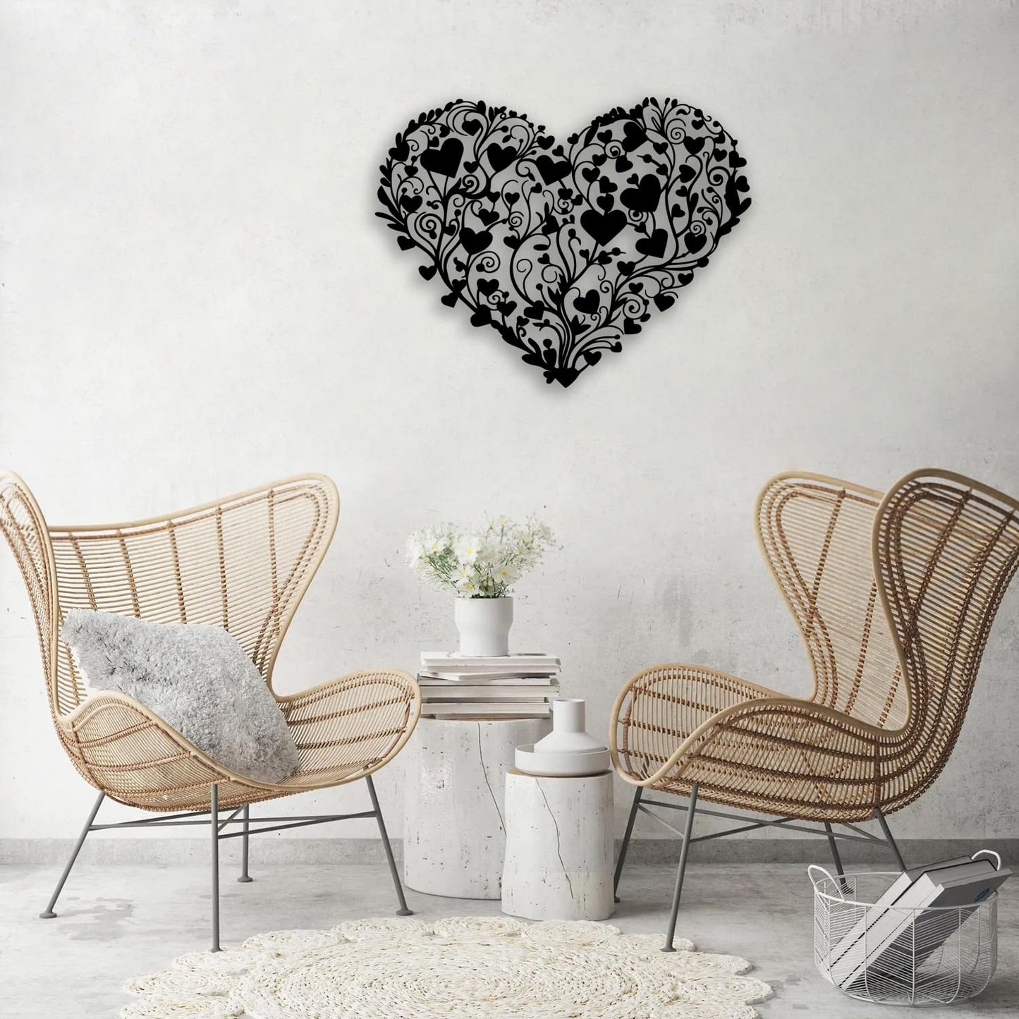 OPTYBVFD Heart Flower Metal Wall Decor - Love Room Decor Wall Art Home Decor for Living Room, Bedroom, Dining Room, Bathroom, Office (Black)