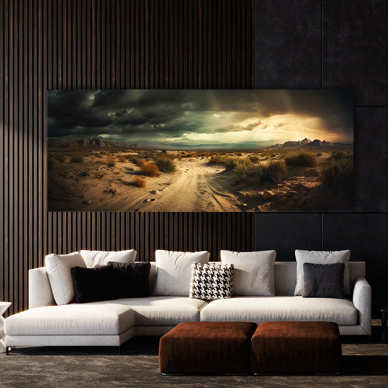 Sense Canvas Desert Landscape Stormy 16 Canvas Art - Home Decor Wall Art Print Poster Painting Large 40x16 / 0.75"
