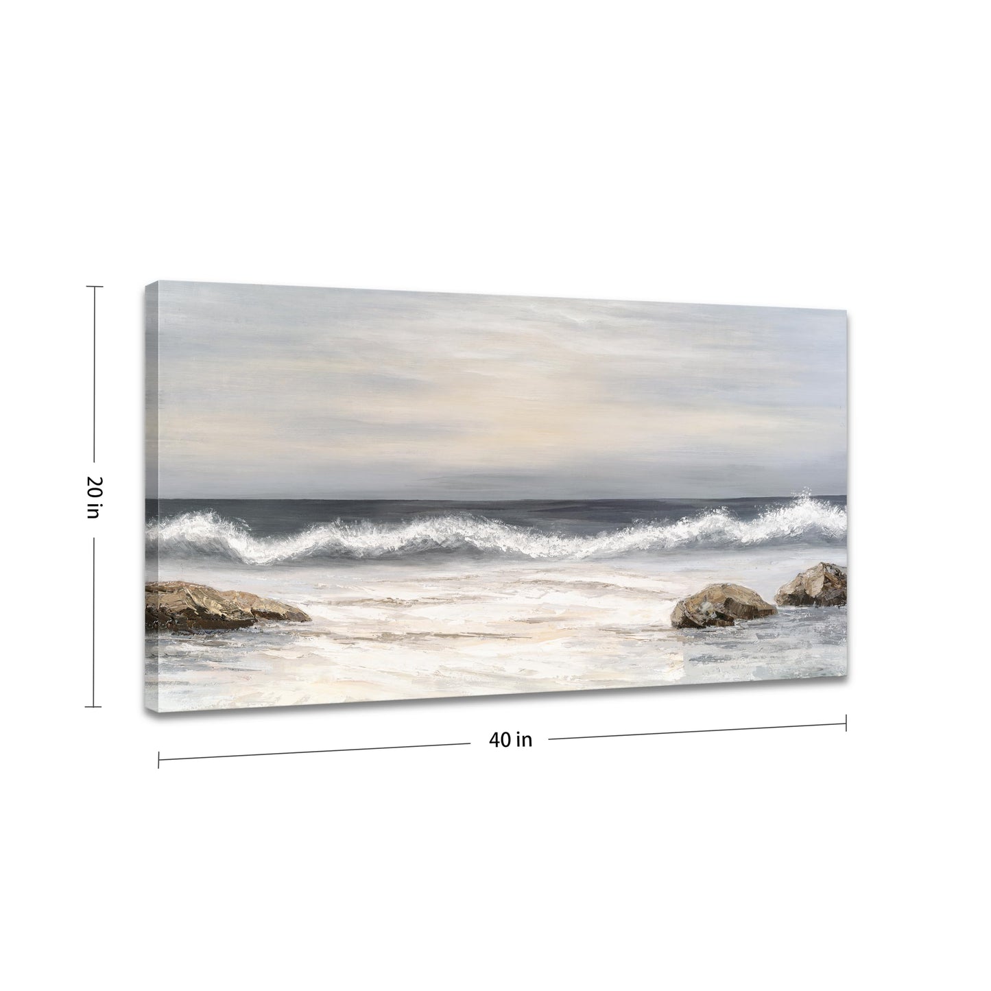 SENROLAN Neutral Blue Grey Seascape Canvas Wall Art, Coastal Ocean Waves Horizontal Wall Decor for Living Room, Modern Coastal Home Decor for Bedroom Hallway Entryway, 40x20 Inch