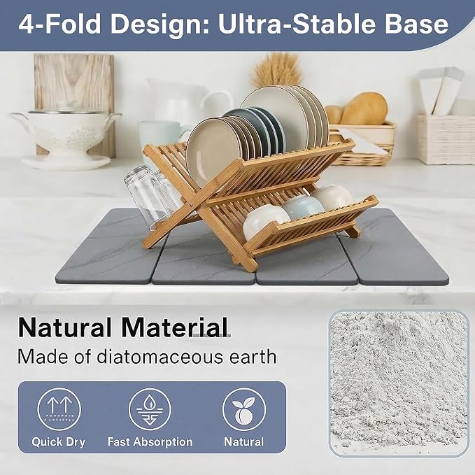 Stone Drying Mat for Kitchen Counter,24"×16" Diatomaceous Earth Dish Drying Mat, Absorbent Drying Stone Mat for Modern Kitchen Countertop (Dark Gray, Large)