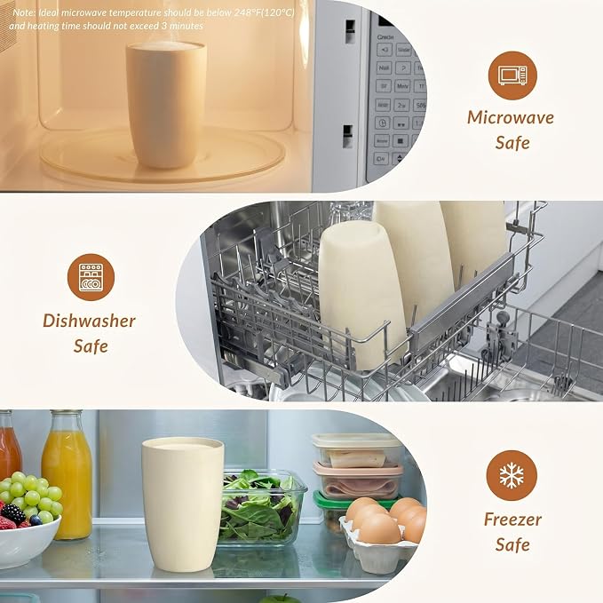 Homienly Wheat Straw Cups - Unbreakable Cups Set of 6,20 oz Dishwasher & Microwave Safe Drinking Glasses for Everyday Use-Beige