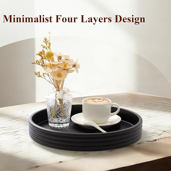 YMXYJM Round Decorative Tray - Modern Coffee Table Tray Decor, Resin Home Decor for Living Room & Bedroom. Multi-Functional Coffee Table Centerpiece with Anti-Slip Pads - 11x1.5 Inch Key Trays - Black
