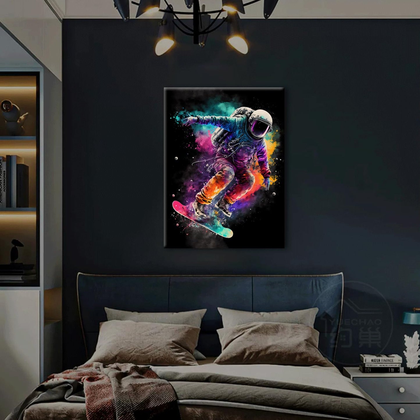 Framed Astronaut Wall Art Space Pop Culture Graffiti Street Art Painting Pictures Wall Decor Canvas Prints Modern Gifts For Man Artwork Space Boys Room Home Decor For Bedroom Living Room Office