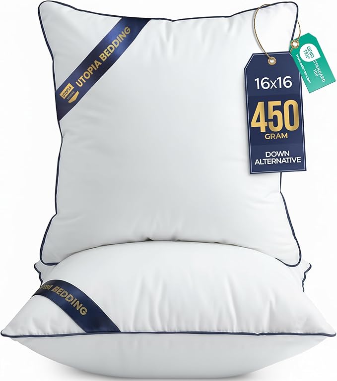 Utopia Bedding Throw Pillow Inserts (Pack of 2, White), 16 x 16 Inches Decorative Indoor Pillows for Sofa, Bed, Couch, Cushion Sham Stuffer