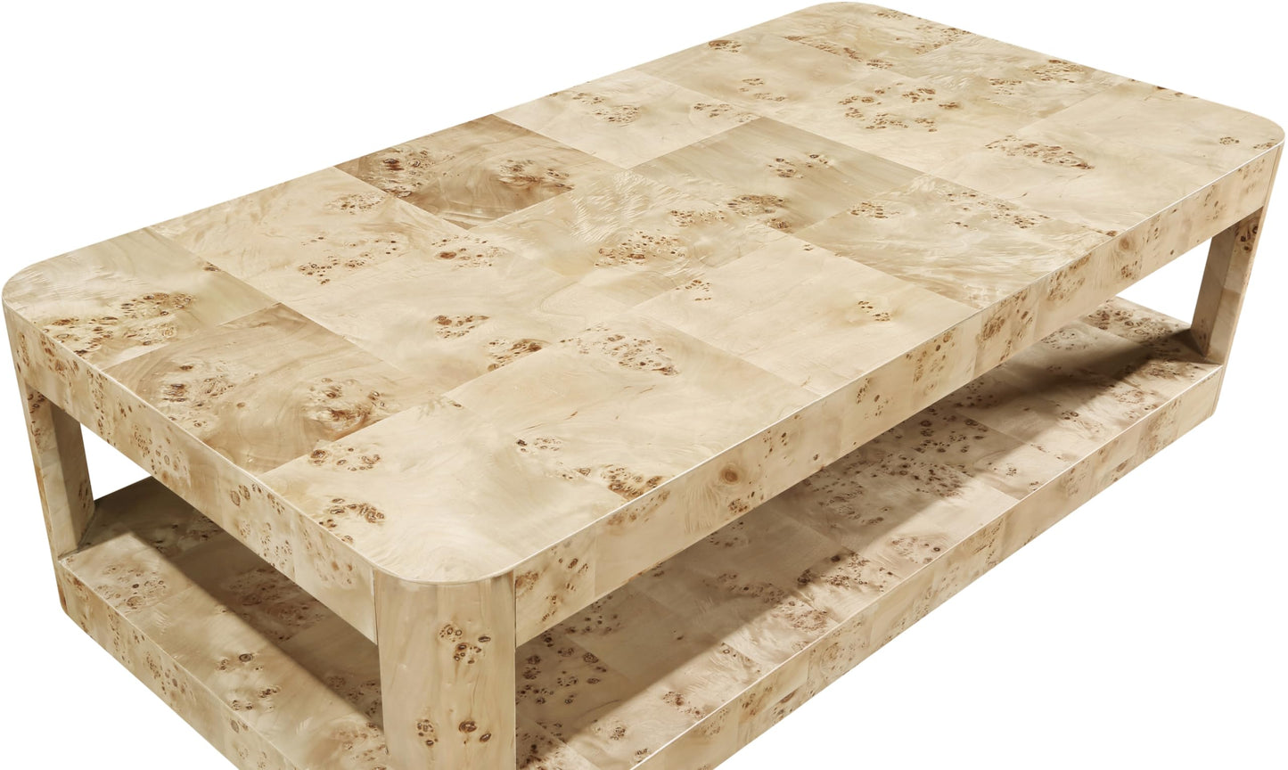 Meridian Furniture 99068Burl-CT Reeves Collection Art Deco Coffee Table with Rich Burl Finish, Burl Veneer, Mix of Solid Wood and MDF, 54" W x 28" D x 15" H, Beige