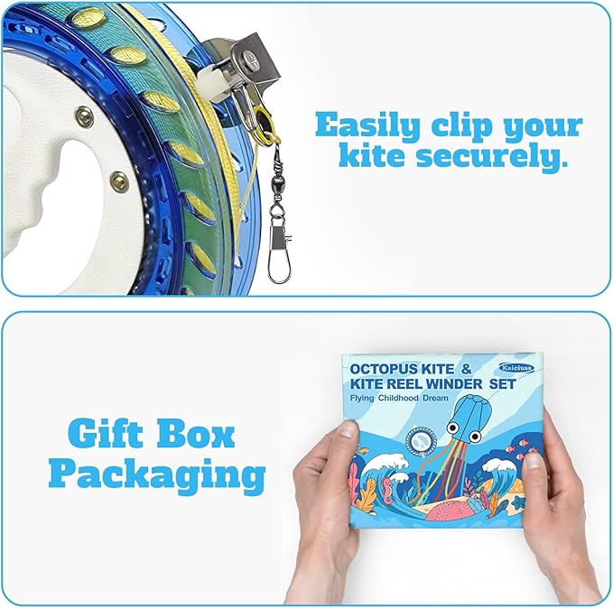 Octopus Kites for Kids & Adults Easy to Fly, 24”x 158” Large Soft Kite Kit for Boys and Girls, Single Line 3D Beach Kite Set for Teens,Perfect for Outdoor Activities