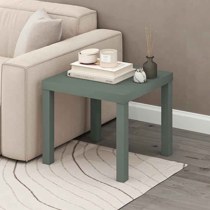 Furinno Classic Toolless Assembly Square Side Table, Green End Table with 1.8 Thick Tabletop, Night Stand, Bedside Table, for Living Room, Bedroom, Light Sage