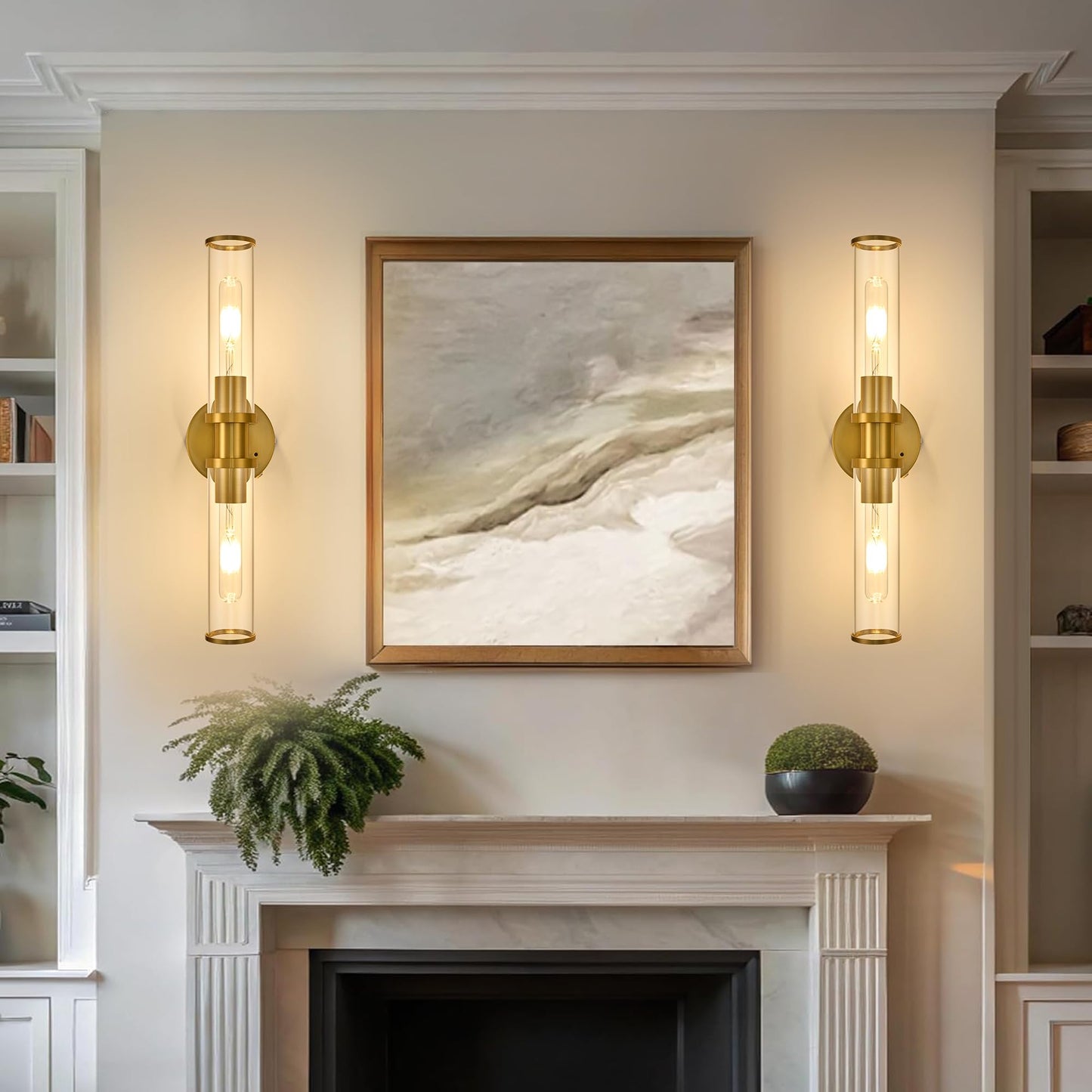 8000mAh Wireless Wall Sconces with Remote Control, Battery Operated Wall Sconce Set of 2 with Timer, Gold Rechargeable Dimmable Wall Lights for Living Room Bedroom Hallway Entryway 3000K, 20.5 Inch