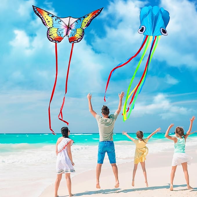 Large Octopus Kites for Kids & Adults,Big Kite for Beginners, Kites for Kids Ages 4-8,Outdoors Activities with Line and Handle