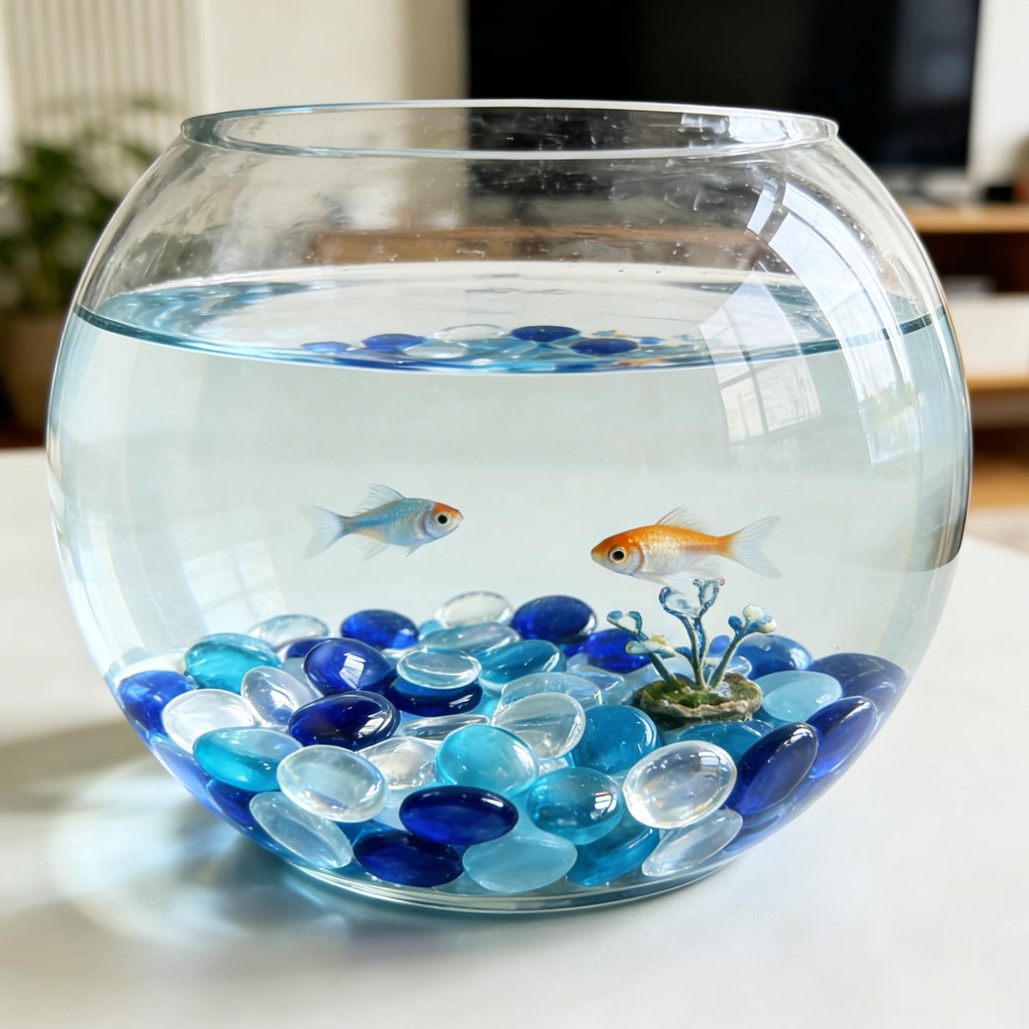 Aflyu About 5 LB Flat Glass Marbles for Vase Glass Gemstone Beads Vase Fillers Aquarium Pebbles Fish Tank Rocks Vase Fillers for Home Decoration (Clear&Blue&Aqua Blue)