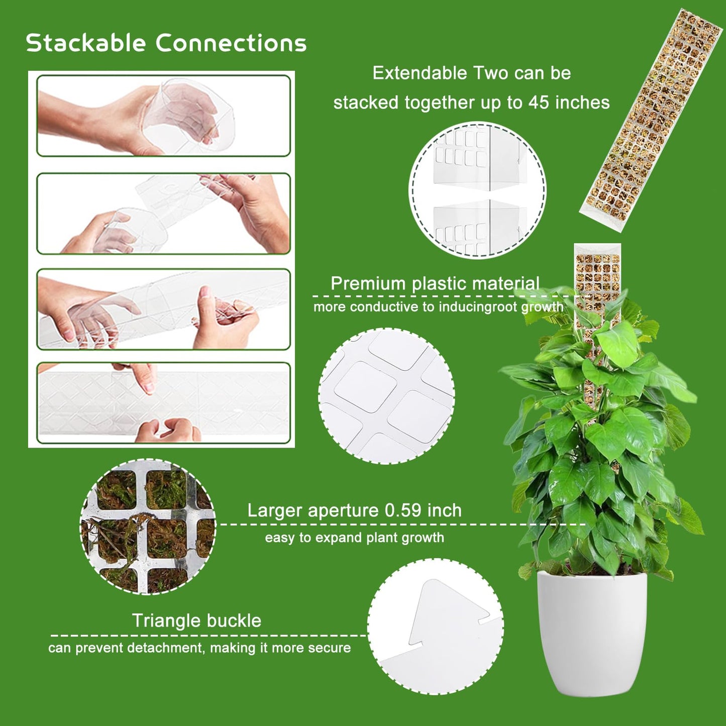4 Pack 24 Inch D-Shaped Clear Plastic Moss Pole for Plants Monstera, Stackable Climbing Plant Support for Monstera, Pothos, Philodendron, Open Design for Sphagnum Moss