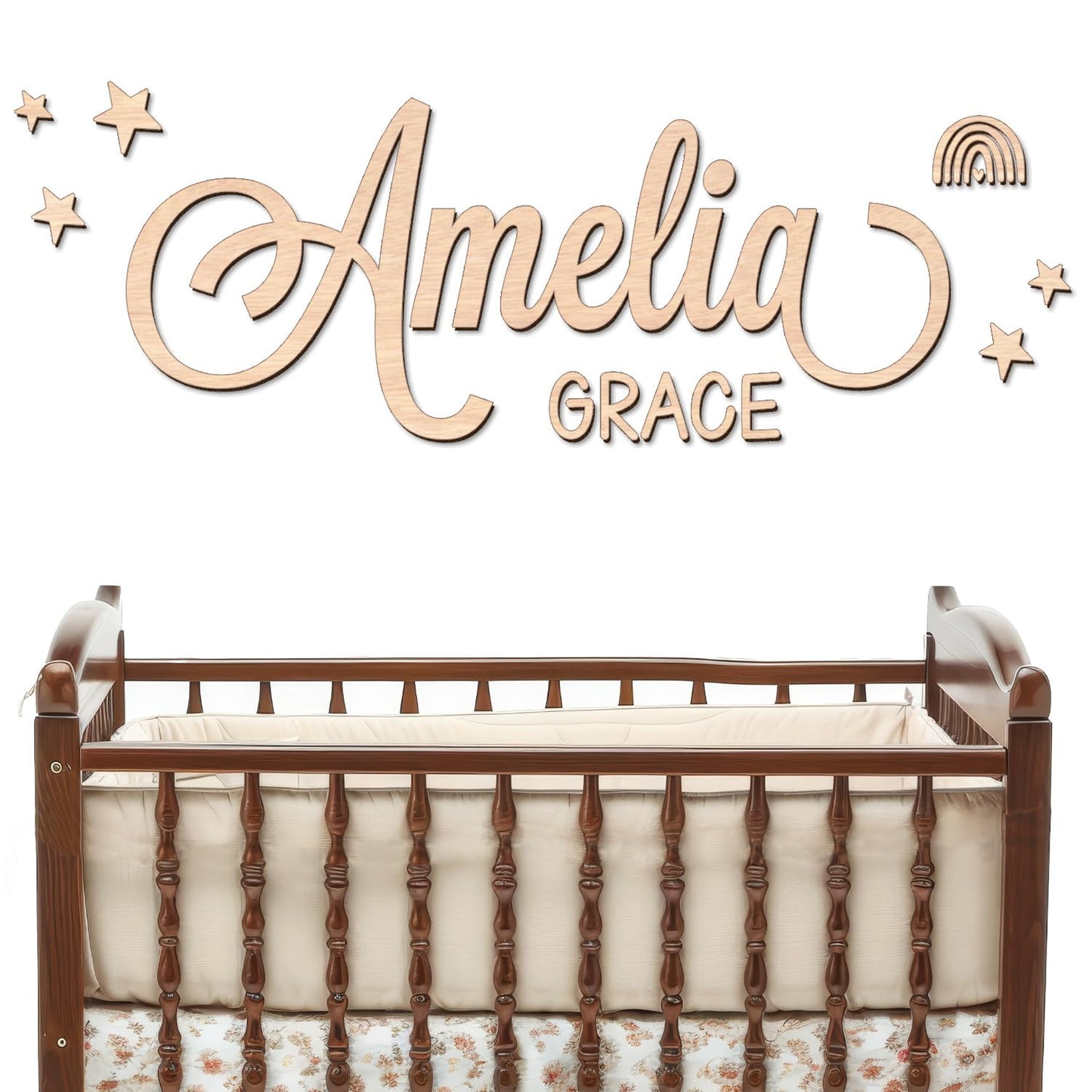 Personalized Name Sign for Nursery - Custom Wooden Baby Name Sign for Kids Room Wall Decor, First & Middle Name, Includes Double-Sided Tape, Wedding signs & Family Name Signs