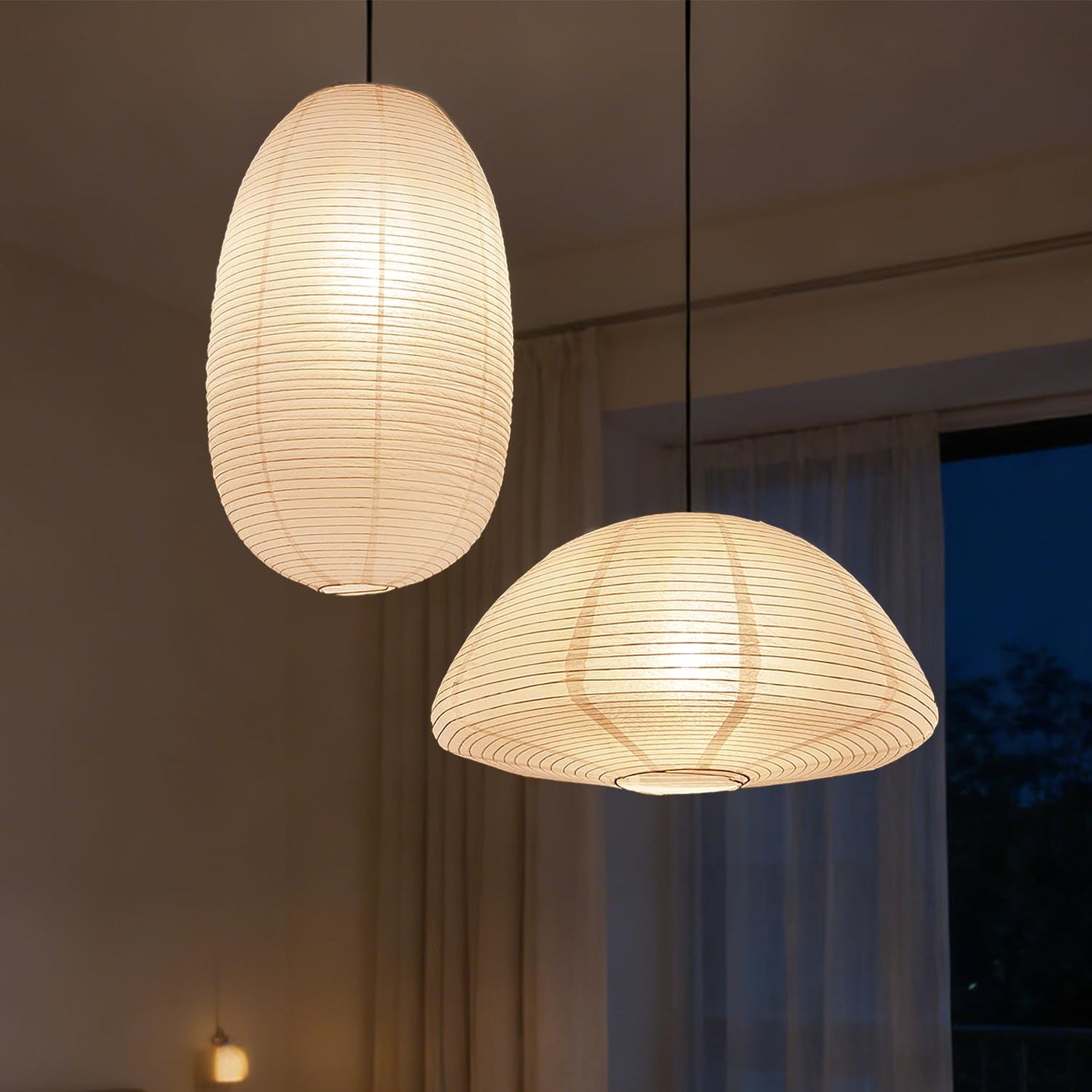 METHEDEECO Set of 2 Rice Paper Pendant Light Shades, Large Japanese Minimalist Hanging Lamp Shades for Dining Room Bedroom Living Room, Decorative Ceiling Shade Covers, 19in & 21in