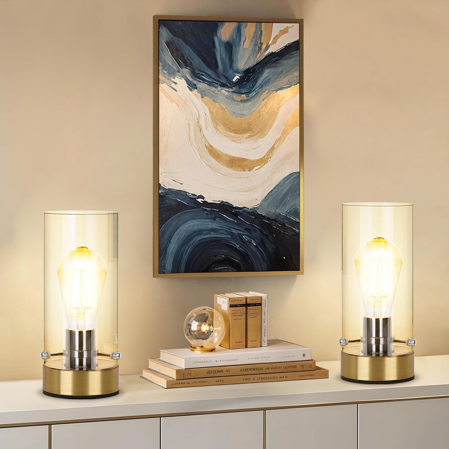 Kukobo Table Lamp for Bedroom Living Room, Bedside Modern Nightstand Lamp with Glass Lamp Shape, 2700K 6W Glass Bulb Included(Gold).
