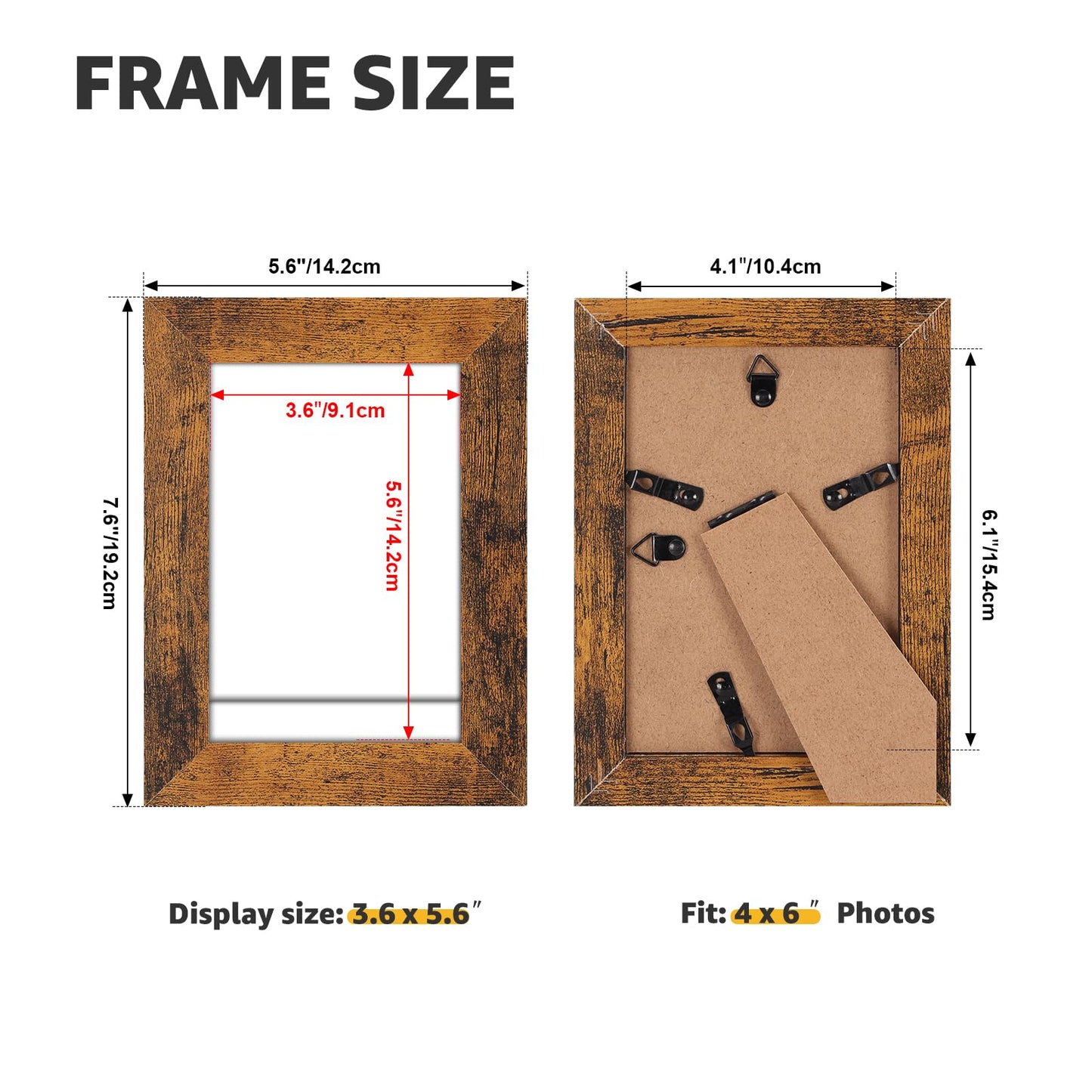Giftgarden 4x6 Picture Frame Rustic Brown, Wide Wood Photo Frame with Shatter-Resistant Plexiglass, Vertical or Horizontal for Wall & Tabletop Display, 1 Pack
