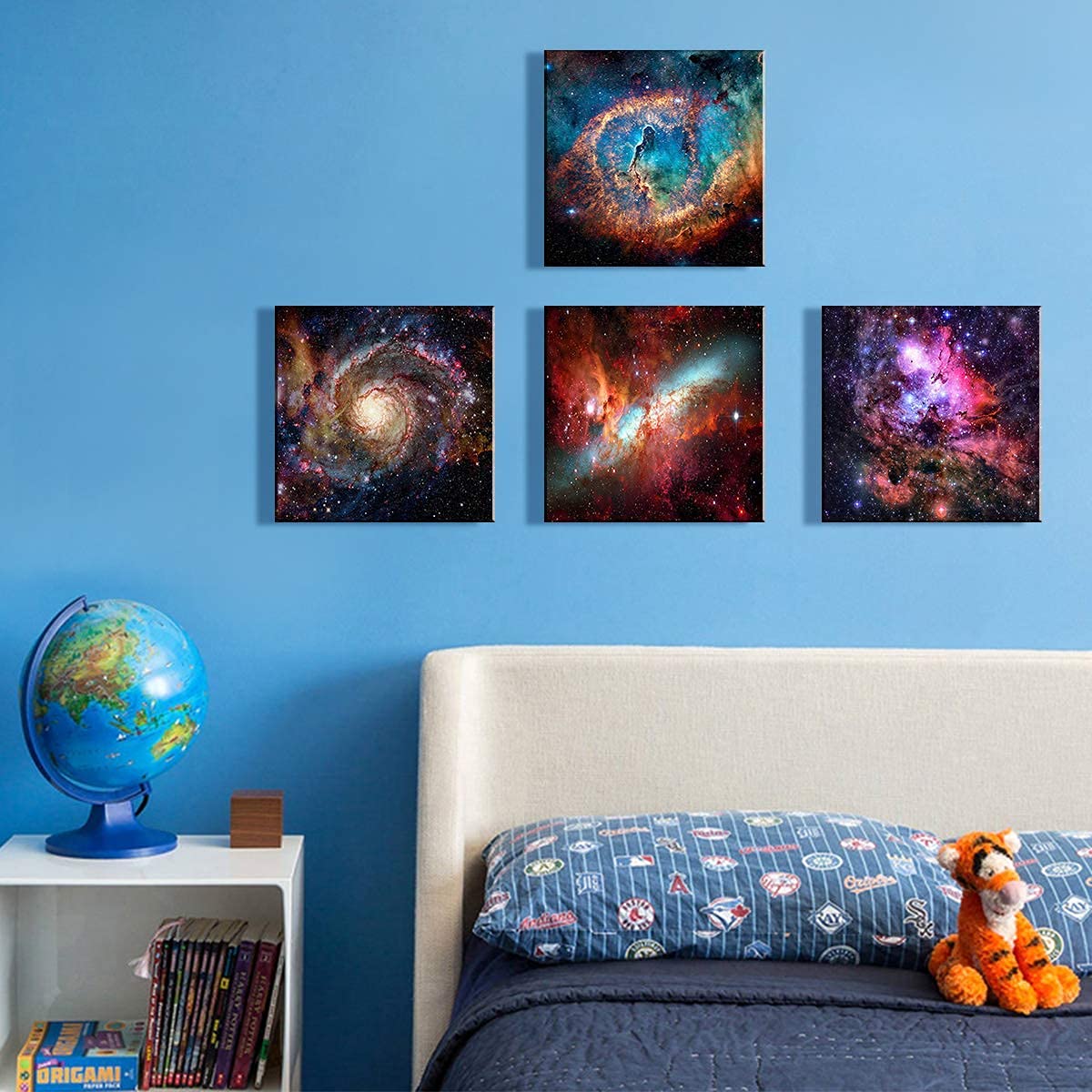 Space Decor for Boys Room Galaxy Canvas Pictures Nebula Wall Art Kids Bedroom Outer Space Room Decor Interstellar Posters Astronomy Painting Universe Artworks for Living Room Home Decoration 12x12" 4