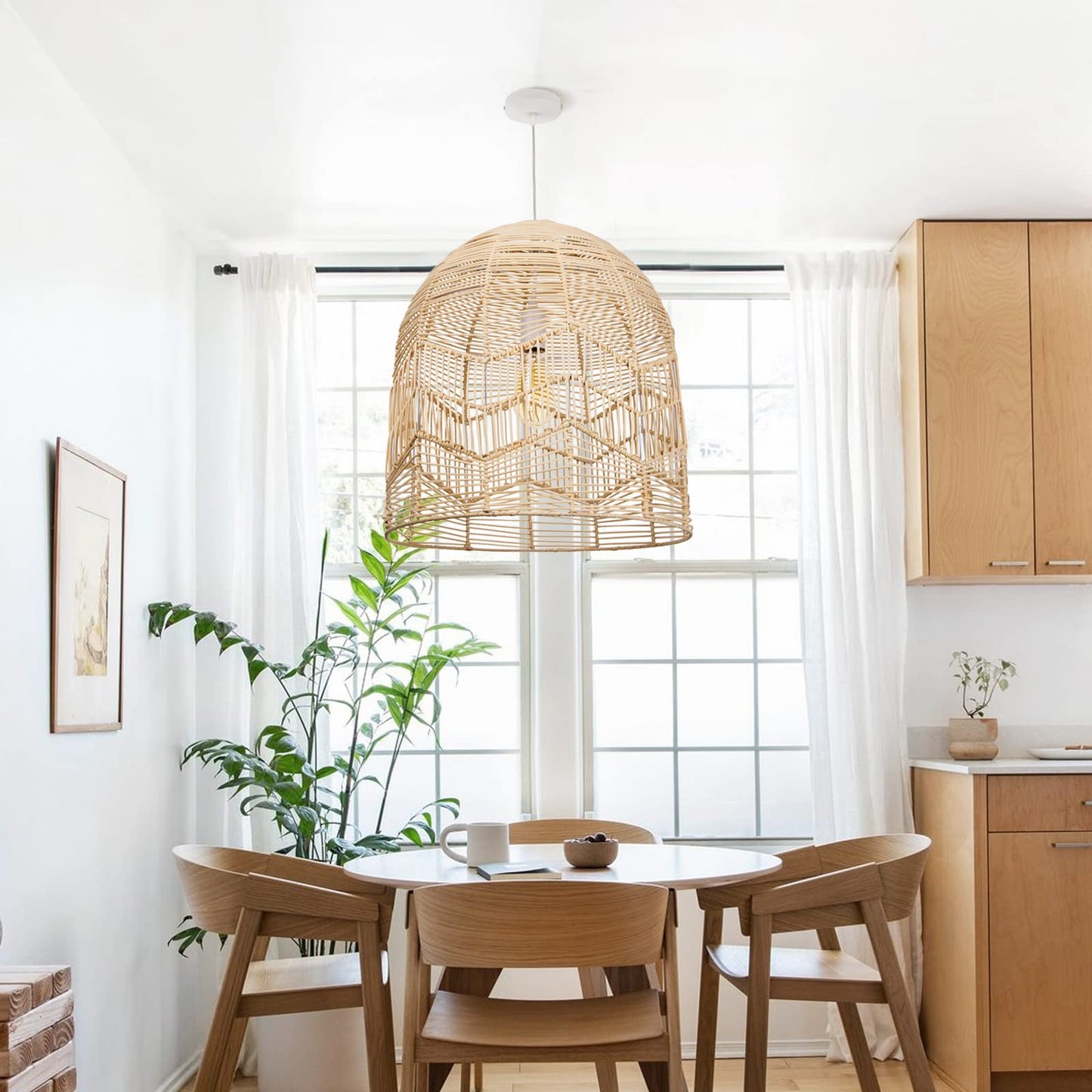 Arturesthome Weaving Natural Rattan Pendant Lighting Rope Lamp Shade Indoor Hanging Ceiling Light Fixture Handmade Lampshade 17.71"*17.71"