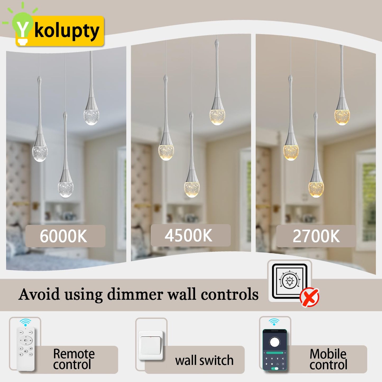 ykolupty Modern Pendant Lights for Kitchen Island Silver Raindrop Crystal Hanging Light Fxitures Mini Pendant Light Fixture for Dining Room Bar Bedroom (3pack