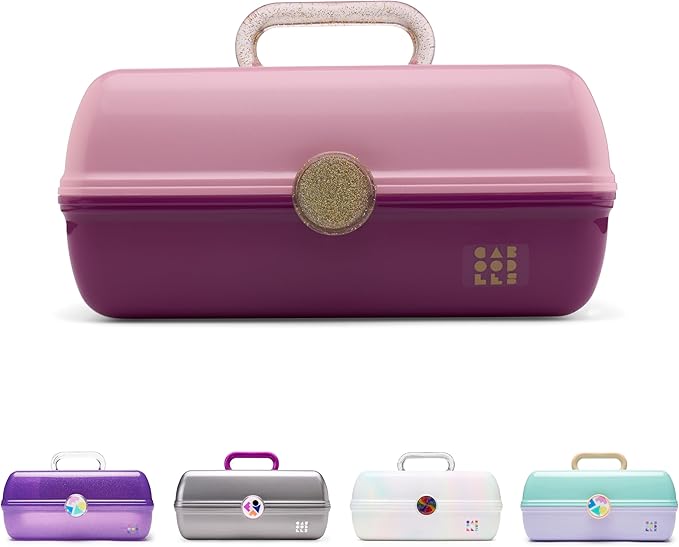 Caboodles On-The-Go Girl Makeup Box, Two-Tone Pink on Violet, Hard Plastic Makeup Organizer Box, Built-In Mirror, Secure Latch for Safe Travel, Spacious Storage for Large Items