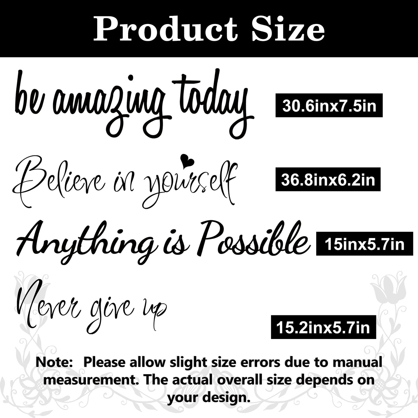 Sinekong Large Inspirational Quote Wall Decals, Removable Positive Saying Lettering Stickers, Motivational Word Decal Peel and Stick for Classroom Home Living Room Bedroom Office DIY Art Decor