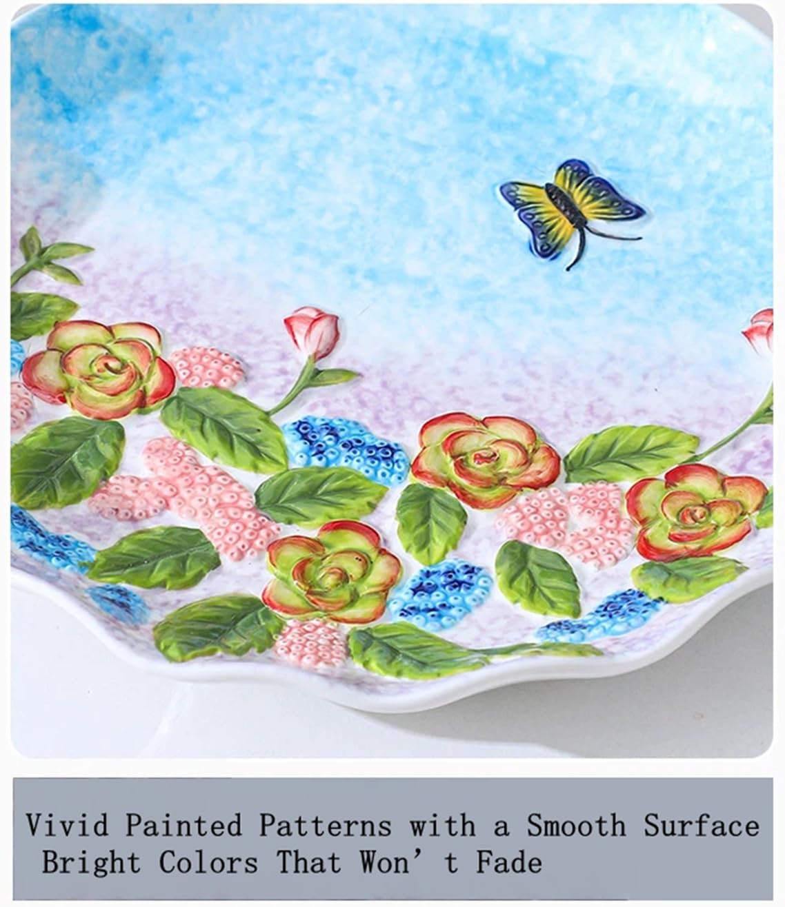 Handmade Relief Painted Ceramic Plates with Lifelike Floral & Butterfly Patterns, Smooth Glossy Decorative Serving Plates for Salads, Snacks, Fruits & Appetizers, Warm Cozy Home Dining Ambiance