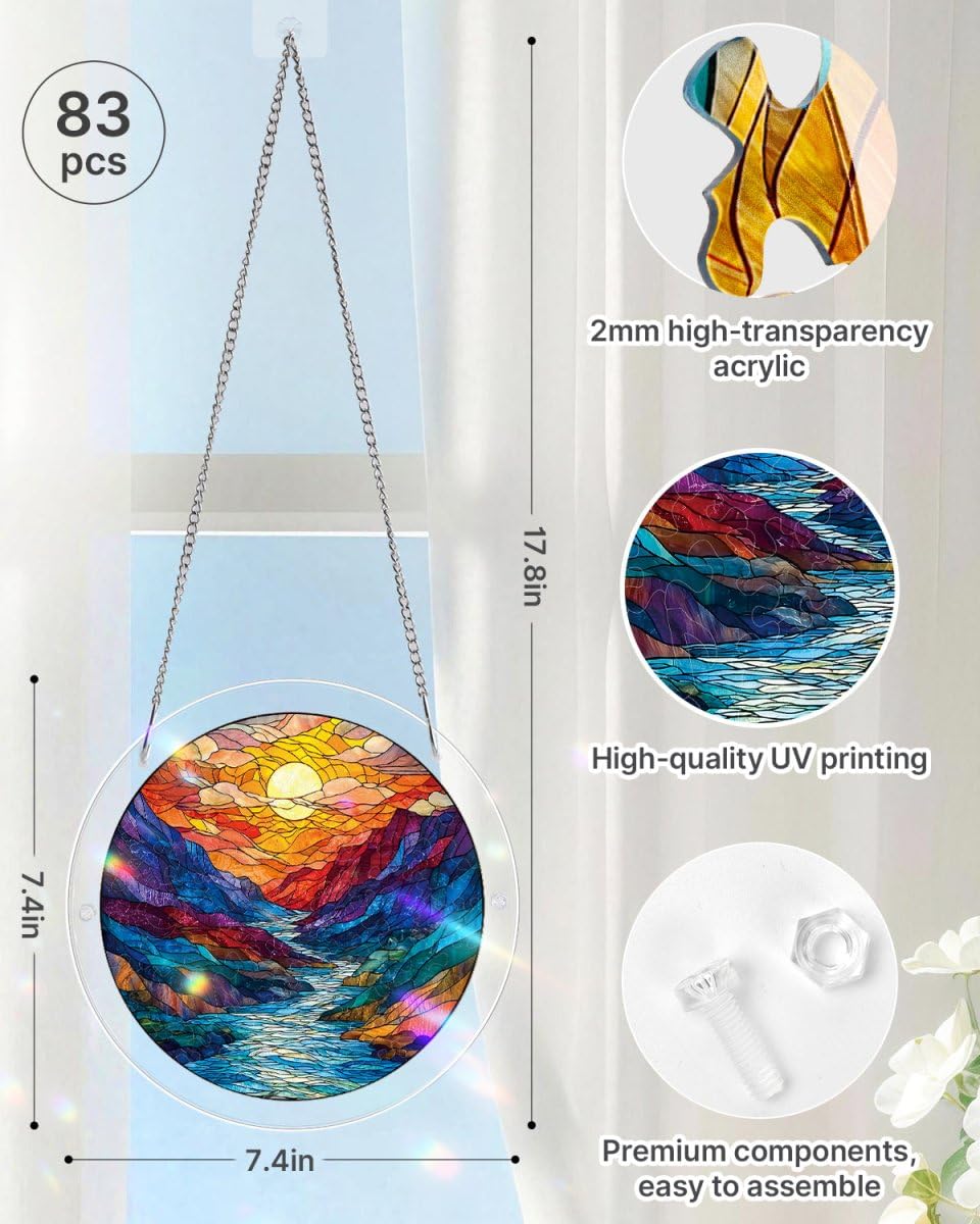 Acrylic Jigsaw Puzzle Suncatcher - Rainbow River, Stained Glass Window Hanging, DIY Sun Catcher Kit Home Decor for Window Garden Hanging, Gift for Women, Mom, Friends (8.2 in)