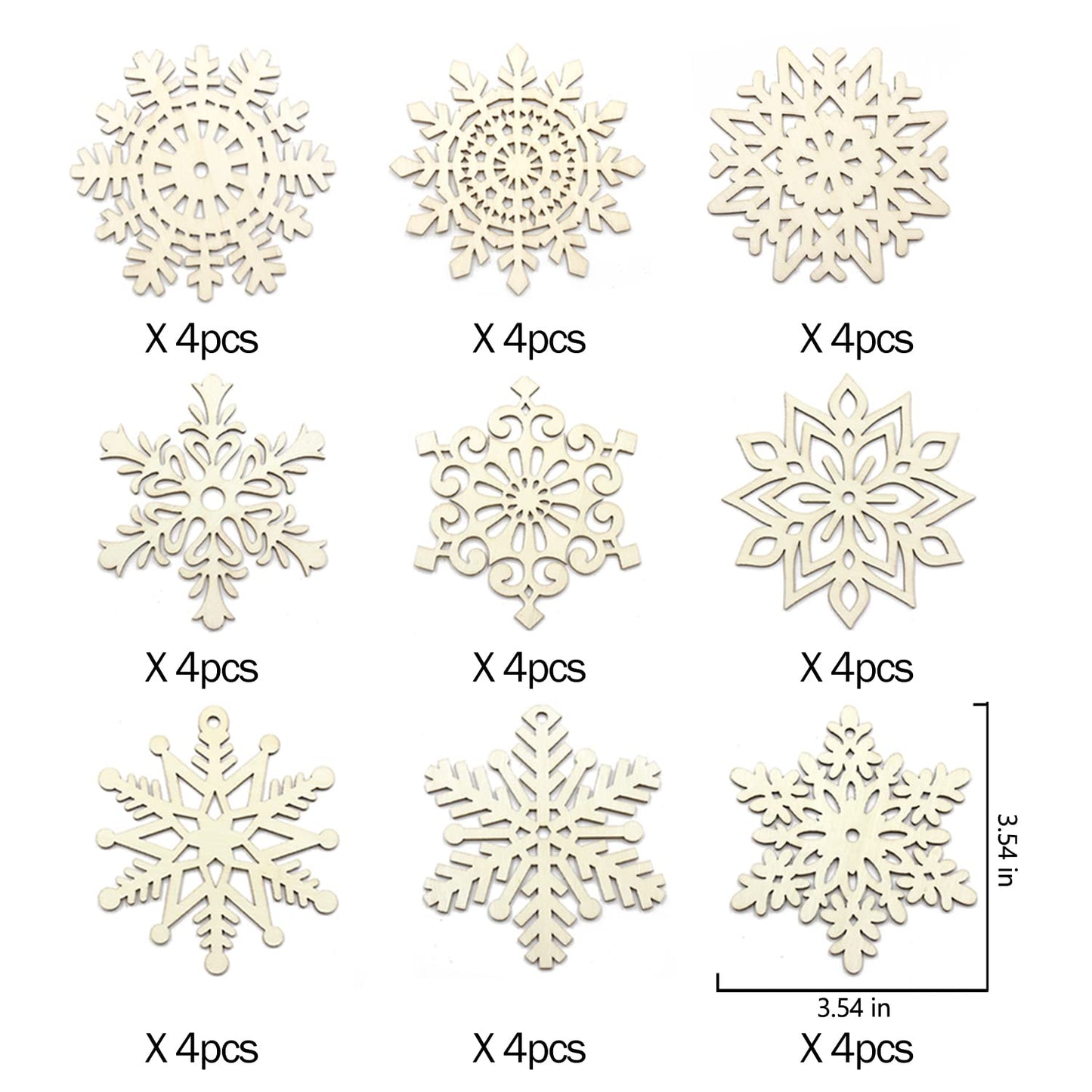 36pcs Large Christmas Wooden Snowflakes Hanging Ornaments DIY Craft Snowflake Wooden Ornaments Unfinished Wood Cutout Christmas Decorations Tree Decor Kids Paint