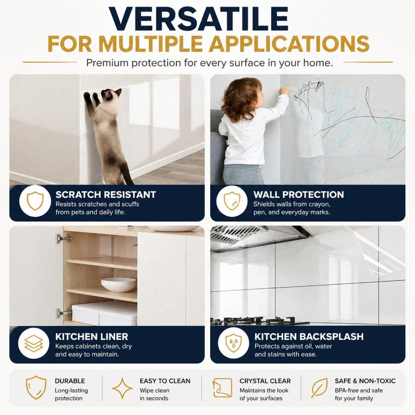 Clear Contact Paper Vinyl Wrap - Plastic Self Adhesive Wall Protector Film - Transparent Kitchen Backsplash Waterproof Protective Wallpaper Covering Peel and Stick for Furniture 11.8'' X 78.7"