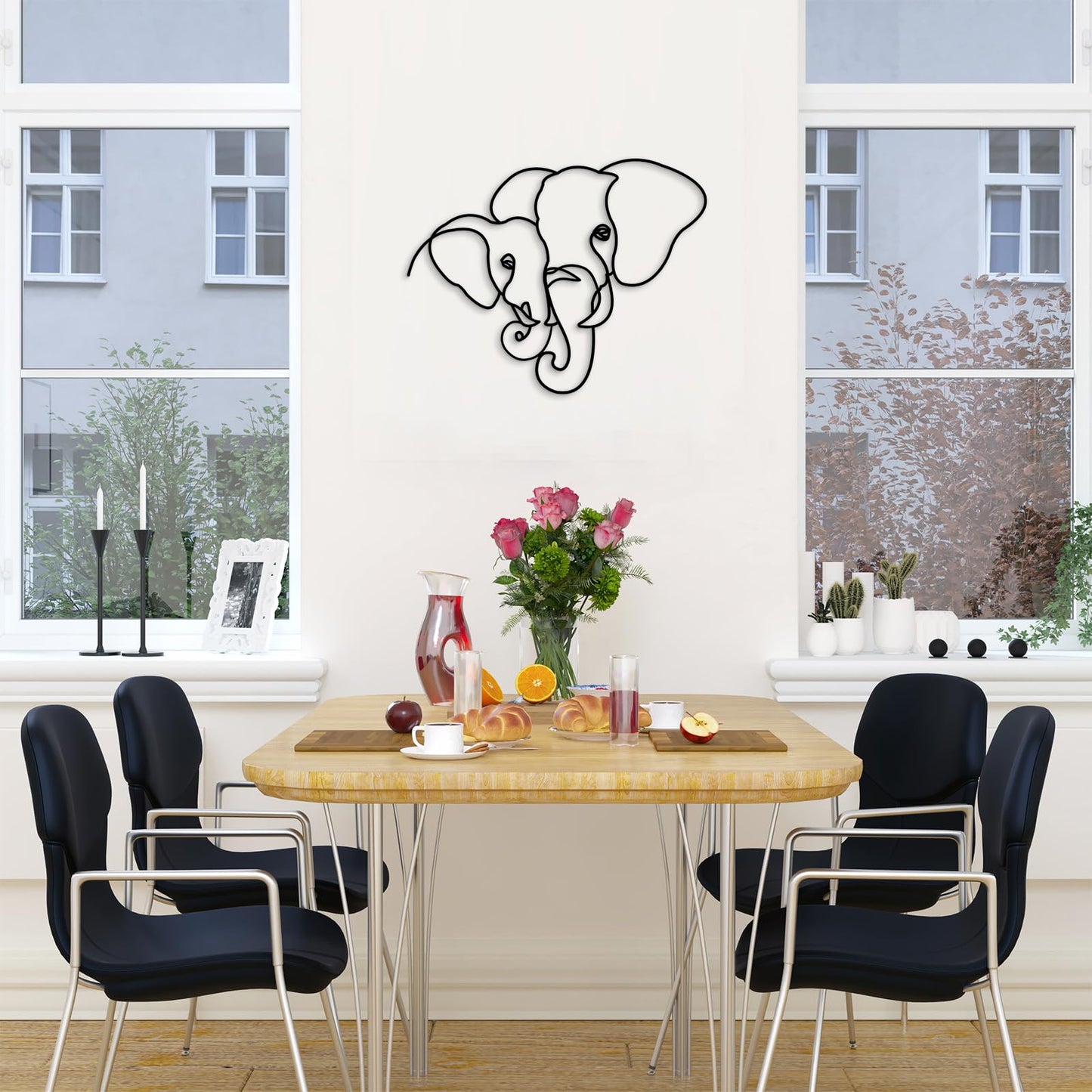 Vineland Metal Elephant Wall Art Decor, Black Wall Hanging, 16.5 x 12.9 Inches, Modern Home Decoration