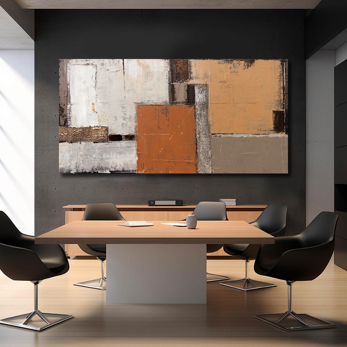 Artexist Orange Abstract Canvas Photo Prints Living Room White Artwork Brown Block Painting for Room 29"x 58" Office Wall Art Bedroom Hallway Decor