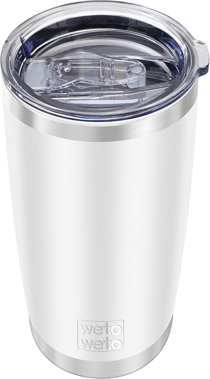 WETOWETO 20oz Insulated Stainless Steel Tumbler, Double Wall Vacuum Leak-proof Travel Coffee Mug, Powder Coated Water Cup (White, 1 Pack)