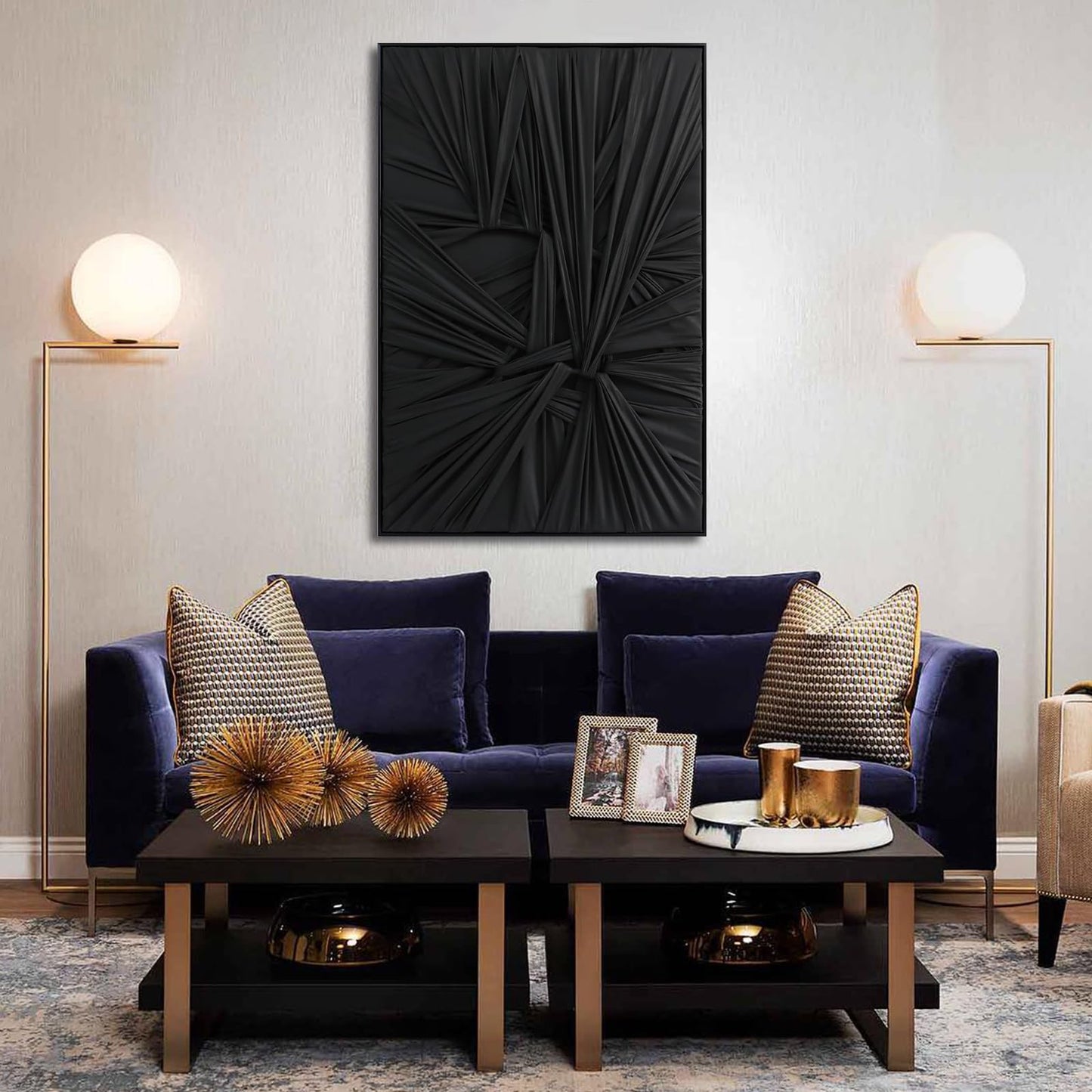 SAFERRYHOME Black Abstract Textured Minimalist Wall Art - 3D Contemporary Dimensional for Home Office Living Room Modern Wall Decor Framed - 24"x36"