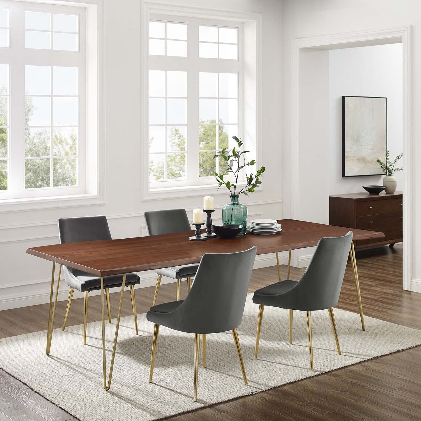 Modway Ardor 96" Live Edge Acacia Wood Rectangular Dining Table in Gold Walnut