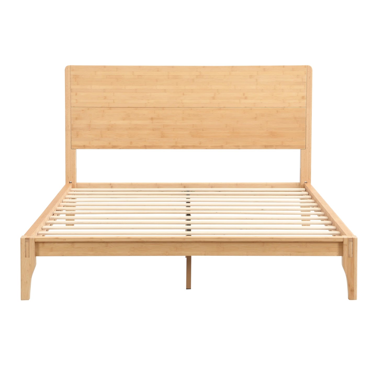 Merax Full Size Bamboo Platform Bed, Mid-Century Modern Bed Frame with Tall Headboard, Solid Sustainable Bedframe Full-size, Wood Slat Support, No Box Spring Needed, Easy Assembly, Noise Free, Natural