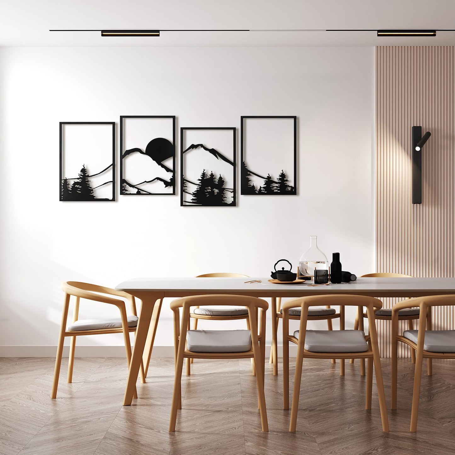 Art3d Black Metal Wall art, 4 Pieces Wall Decor for Living Room Bedroom Hallway Hotel, Natural Mountain Pattern Wall Art Style, Line Art Wall Décor