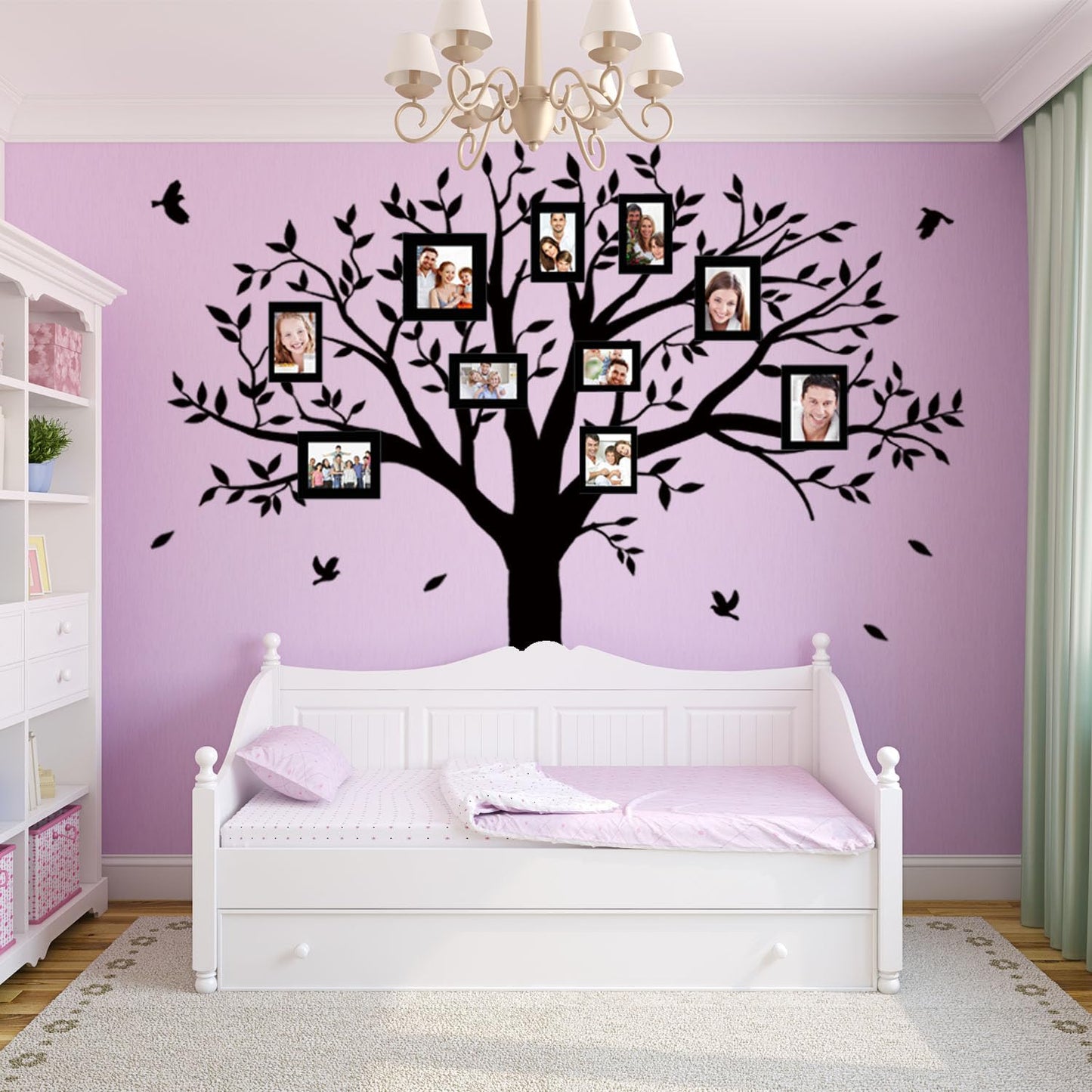 Family Tree Wall Decal - 'Family Like Branches On A Tree' Quote Lettering Wall Sticker for Bedroom Decoration (Black)