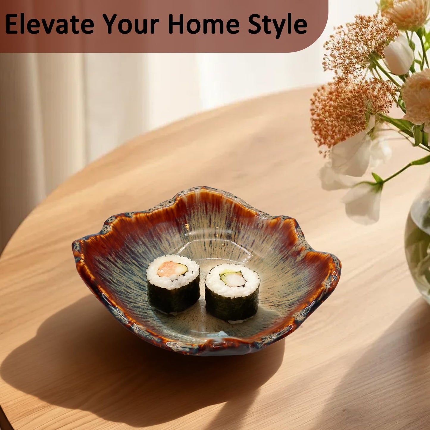 WBXZIXN 8" Ceramic Decorative Bowl，Irregular Rim Reactive Glaze Key Bowl For Entryway Table，Handcrafted Purse Catch All Bowls，Japanese Style Fruit Bowls For Tabletop or Home Decor