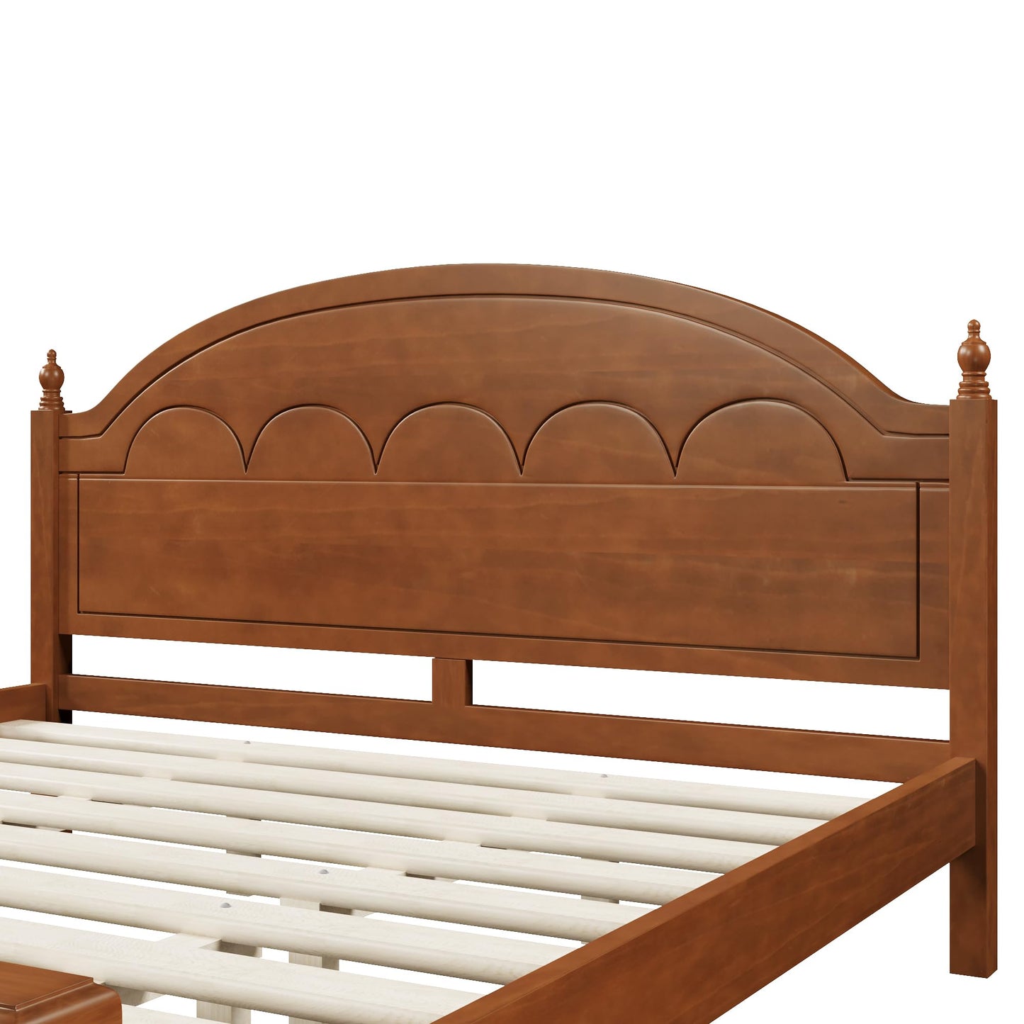 Merax Solid Wood Queen Platform Bed Frame with Arched Headboard, Durable Sturdy Construction, Classic Elegant Style, No Box Spring Needed, Easy Assembly, Oak
