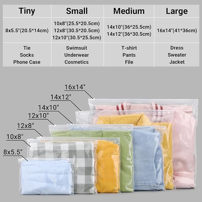 Bikini Bags Organizer Clear, Plastic Shirt Bags for Small Business, Swimsuit Swimwear Bathing Suit Storage, T Shirt Packaging, 10x8 inch, Pack of 50, 3 Mil with Vent Holes
