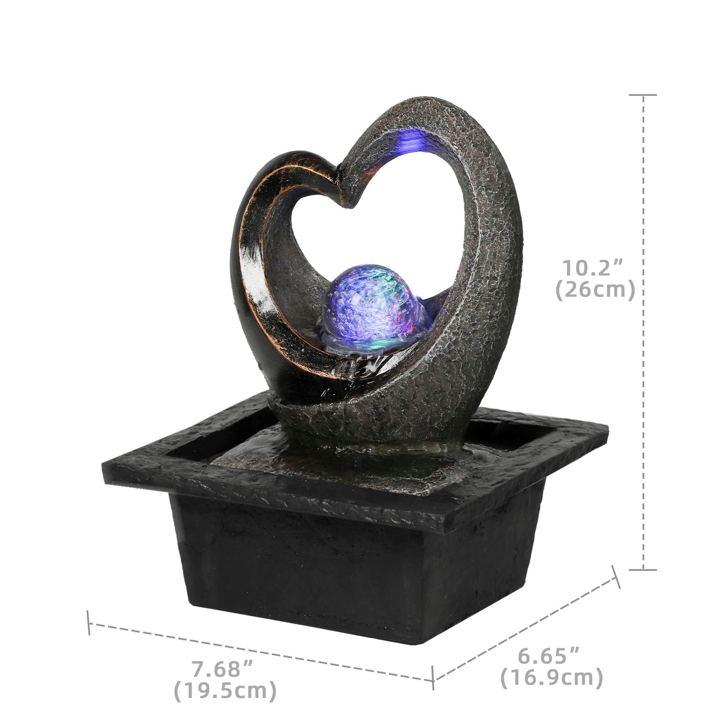 Ferrisland Tabletop Water Fountain, Zen Meditation Indoor Waterfall Fountain, Heart Shape Decoration with LED Light for Home Office Bedroom Relaxation Decor, Gift Ideas
