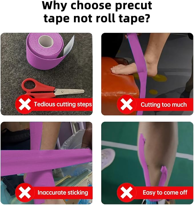 IEADEN Precut Kinesiology Tape for Knees, 10 Pcs - Knee Support & Stability, Knee Pain Relief Athletic Tape - Waterproof & Elastic, Breathable Hypoallergenic Latex-Free Tape, Purple