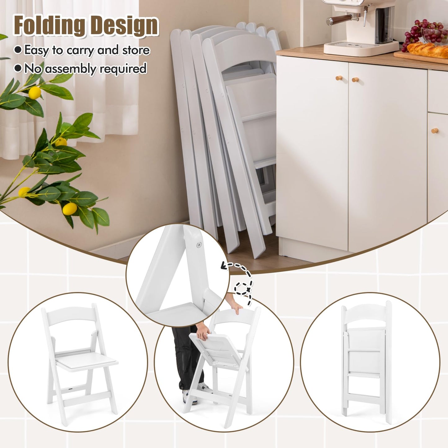GOFLAME 20 Pack Folding Chairs, Foldable Dining Chair Set with Padded Seat, All-Weather Resin Frame, Indoor Outdoor Portable Commercial Seat for Home, Party, Wedding, 1100 Lbs Load Capacity, White