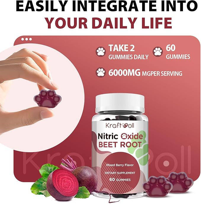 Beet Root Gummies 6000mg ??Nitric Oxide Booster with Grape Seed, Pomegranate, Vitamins C & B12 ??Nitric Oxide Supplements for Men ??Mixed Berry Flavor ??60 Gummies